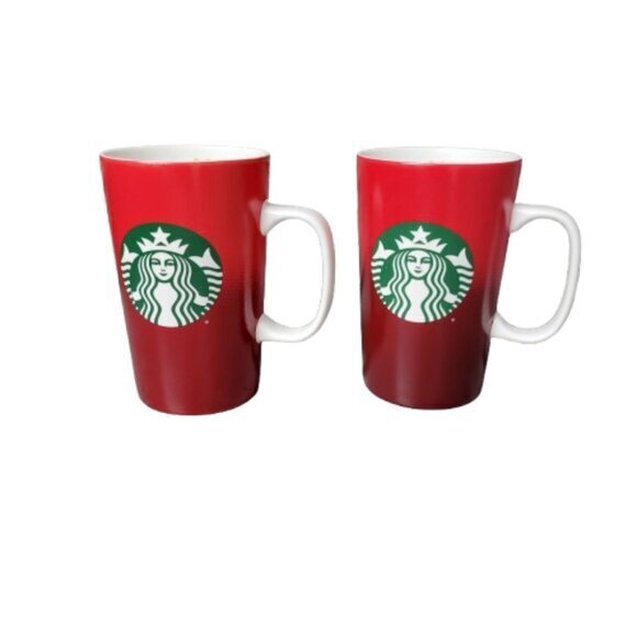 Two Starbucks 2015 Red Mermaid Siren Coffee Mugs 16 oz - Picture 1 of 8